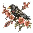 warrior princess, crow, sakura flower, korea  tattoo design idea