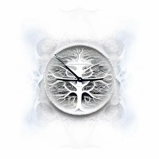 abstract tree of life inside a melting rectangular clock tattoo design idea