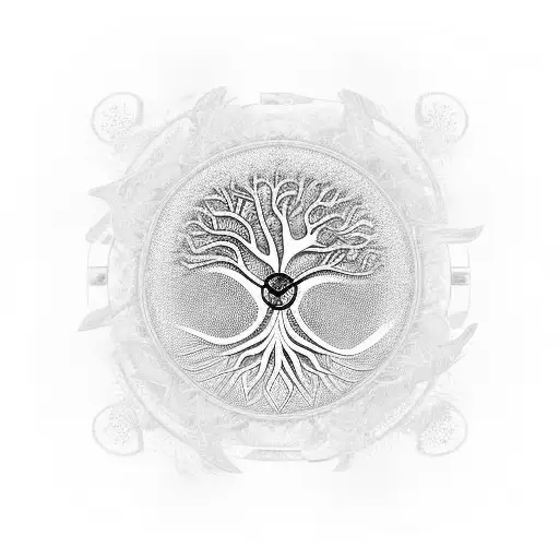 abstract tree of life inside a melting rectangular clock tattoo design idea
