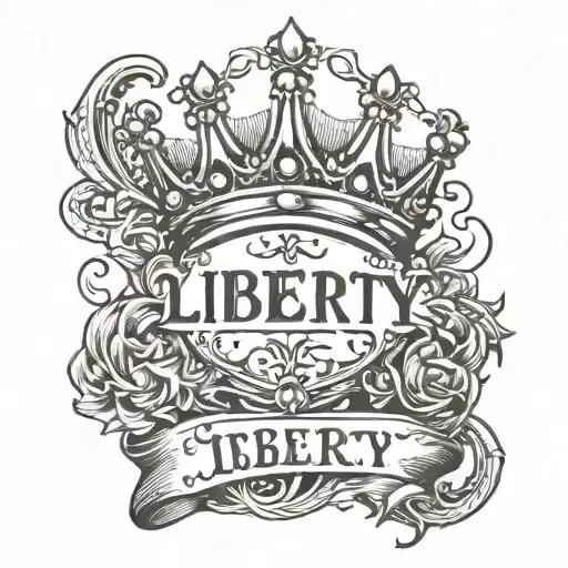 The name Liberty With a crown at the beginning of the L and the font is cursive  tattoo design idea