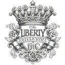 The name Liberty With a crown at the beginning of the L and the font is cursive  tattoo design idea