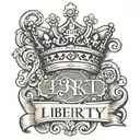 The name Liberty With a crown at the beginning of the L and the font is cursive  tattoo design idea