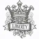 The name Liberty With a crown at the beginning of the L and the font is cursive  tattoo design idea