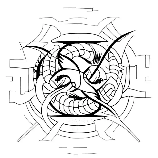 A minimalist tattoo of the Pisces symbol merging with the Scorpion symbol, representing strength and adaptability tattoo design idea