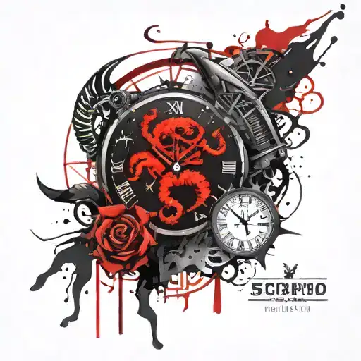 scorpio sign with roman numeral clock tattoo design idea