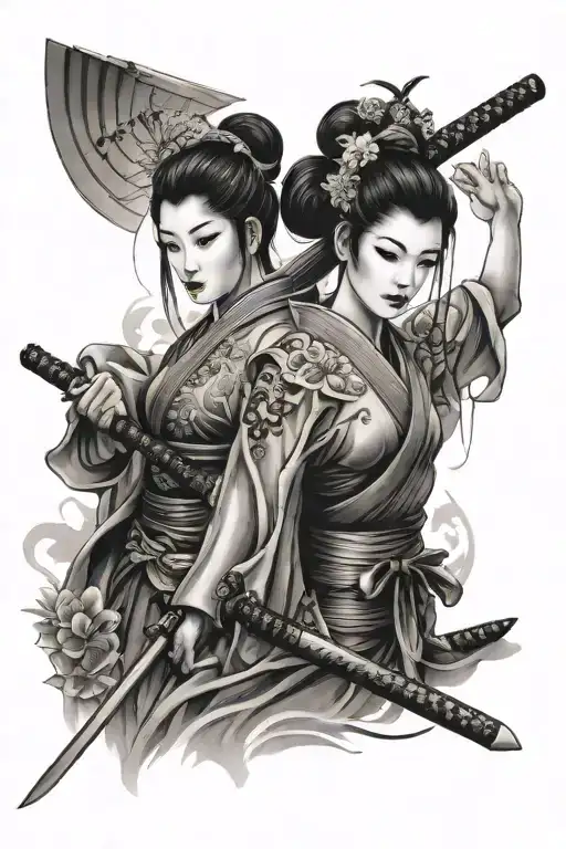 geisha and katana tattoo design idea