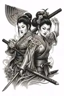 geisha and katana tattoo design idea