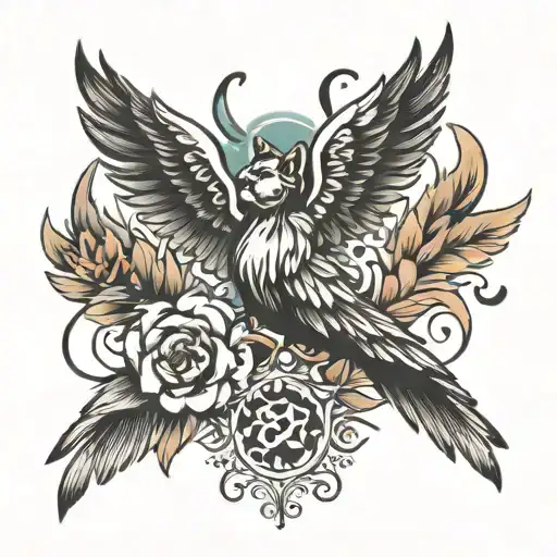 paw prints surrounded by wings spread wide tattoo design idea