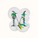 cursive font of "j" and "s" with moon, sea and palm tattoo design idea