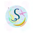 cursive font of "j" and "s" with moon, sea and palm tattoo design idea