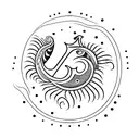 cursive font of "j" and "s" with moon, sea and palm tattoo design idea