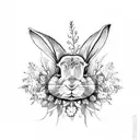 rabbit with red flowers aquarelle watching back tattoo design idea