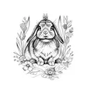 rabbit with red flowers aquarelle watching back tattoo design idea