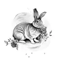 rabbit with red flowers aquarelle watching back tattoo design idea