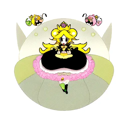 princess peach's crown, buttercup flower, and black a green beetle tattoo design idea