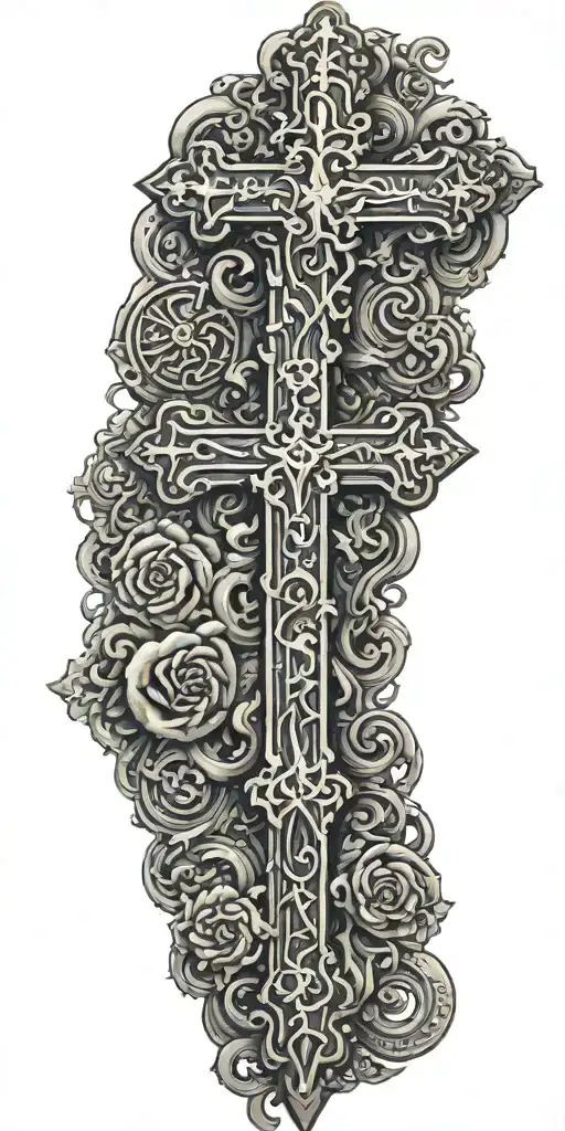 The words "Lord have mercy on me a sinner" with orthodox cross tattoo design idea