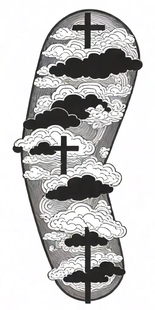 3 bar  cross over clouds surrounding them tattoo design idea