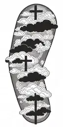 3 bar  cross over clouds surrounding them tattoo design idea