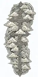 3 bar  cross over clouds surrounding them tattoo design idea