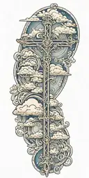 3 bar  cross over clouds surrounding them tattoo design idea