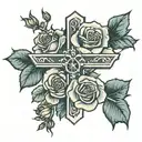 cross and 3 roses under it tattoo design idea