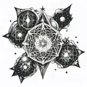 A tattoo design featuring Plejádok (Pleiades) constellation intertwined with sacred geometry elements, symbolizing spirituality and harmony tattoo design idea