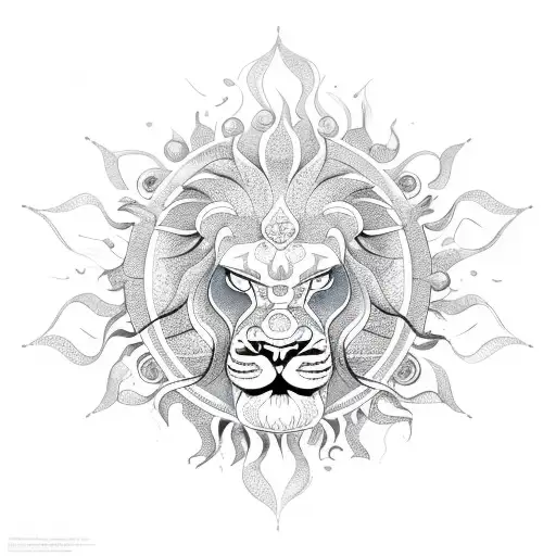 sun lion ocean tattoo design idea