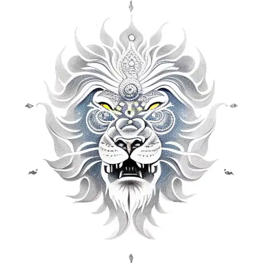 sun lion ocean tattoo design idea
