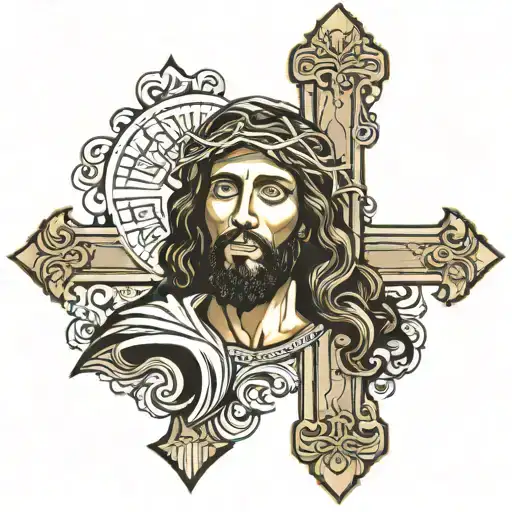 Black jesus on cross with scripture about always trusting in god tattoo design idea