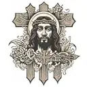 Black jesus on cross with scripture about always trusting in god tattoo design idea