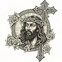 Black jesus on cross with scripture about always trusting in god tattoo design idea