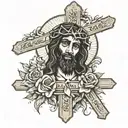 Black jesus on cross with scripture about always trusting in god tattoo design idea
