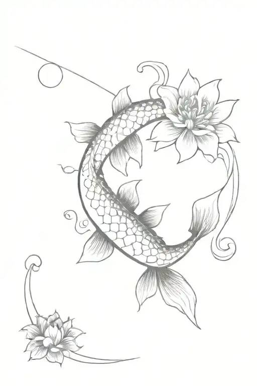Minimalist "Koi Fish Swimming Together With Sun And..." Tattoo Idea
