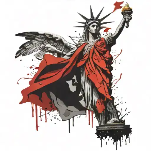 Statue of Liberty Angel Blindfolded hooded woman holding tattoo design idea