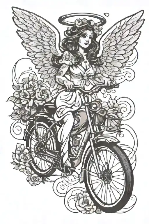 Bicycle Angel tattoo design idea