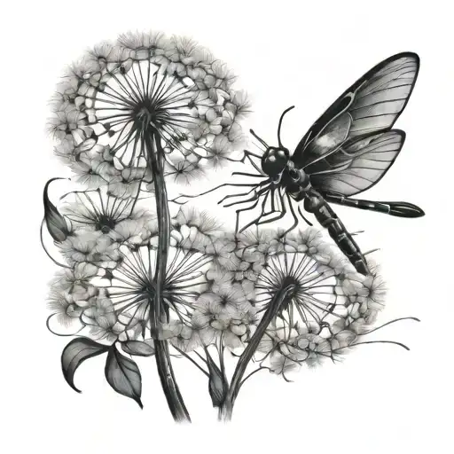 dandelion and dragonflies flying tattoo design idea