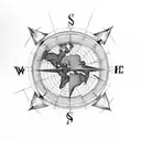 globe with compass tattoo design idea