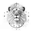 lion, broken clock, rose tattoo design idea