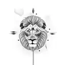 lion, broken clock, rose tattoo design idea