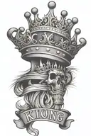 text with king crown tattoo design idea