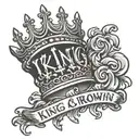 text with king crown tattoo design idea