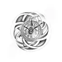 Tattoo in the form of a spiral clock. The past time turns into dust, the future time is covered with fog tattoo design idea