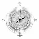 Tattoo in the form of a spiral clock. The past time turns into dust, the future time is covered with fog tattoo design idea