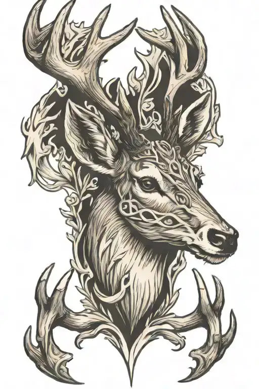 whitetail deer antler tattoo design idea