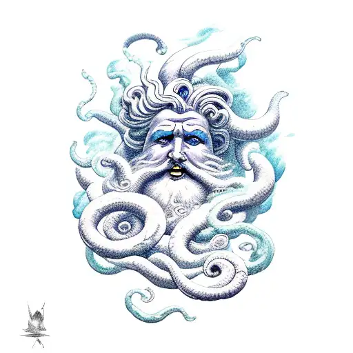 Neptune god of the sea storm tattoo design idea
