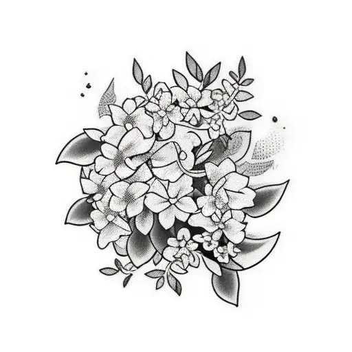 full sleeve intertwined small Jasmine flowers and bougainvillea flowers with their vines and leaves just black tattoo design idea