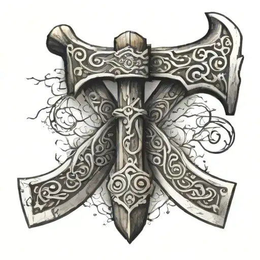 Two nordic axes with runes on the edge tattoo design idea