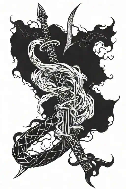 imoogi entwined around a dao sword tattoo design idea