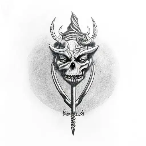 dead horned horseman with a trident  tattoo design idea