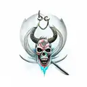 dead horned horseman with a trident  tattoo design idea